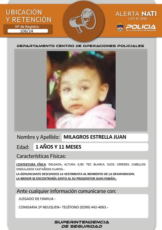 Búsqueda urgente de una bebé de 1 año