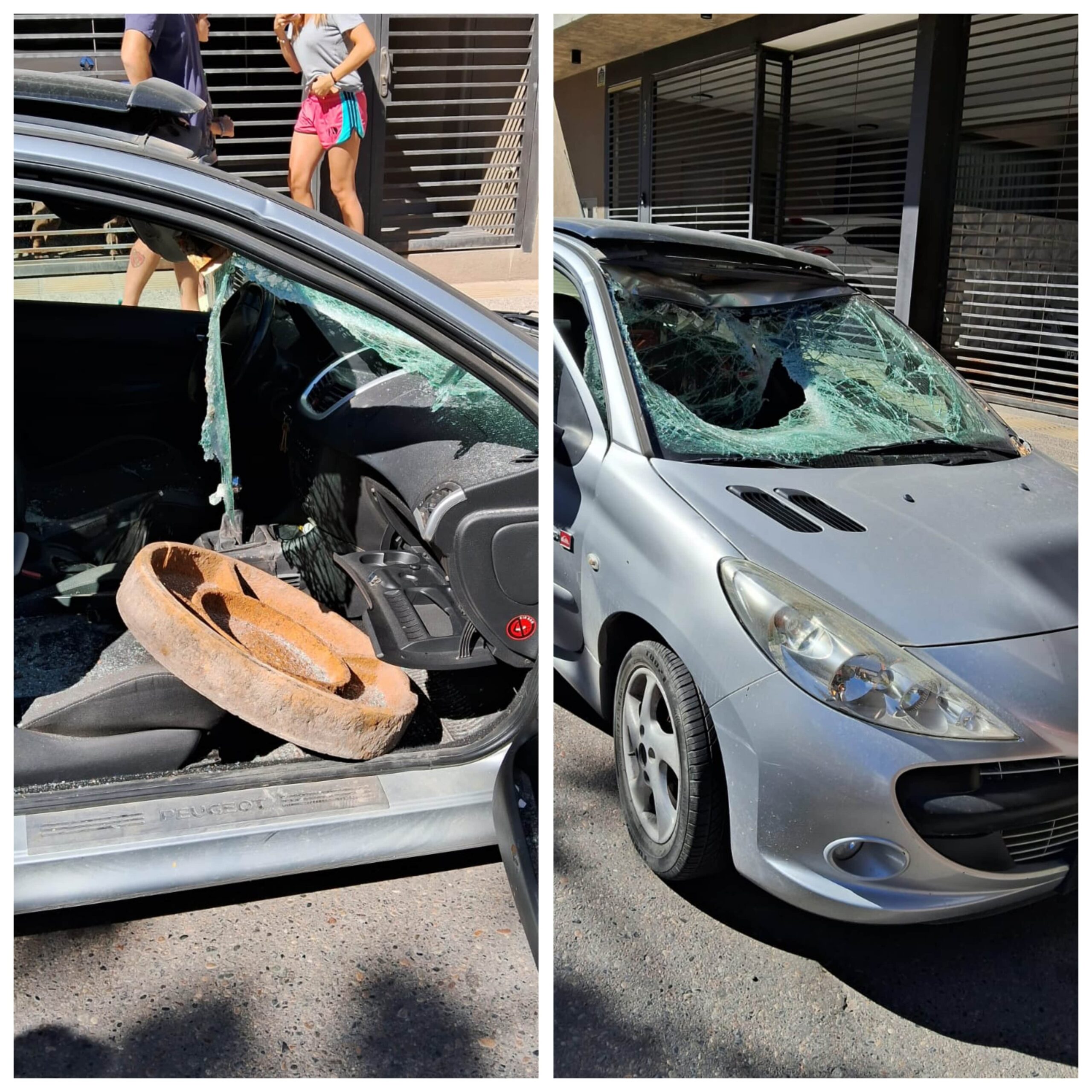 Manejaba su auto y la tapa de una alcantarilla voló e impactó contra el parabrisas