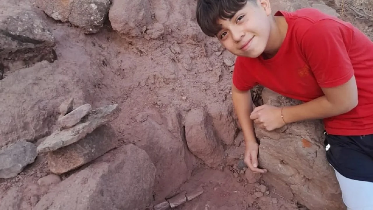 Un niño encontró un dinosaurio en el patio de la casa del abuelo