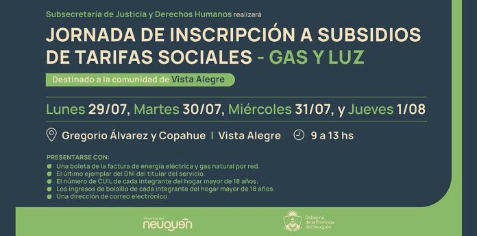 Jornadas de inscripción a subsidios para tarifas sociales de gas y luz